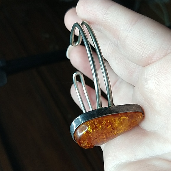 Vintage Baltic honey Amber sterling silver cuff bracelet adjustable - Picture 5 of 17